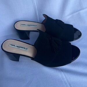 Karl Lagerfeld - Black Suede Heeled Mules